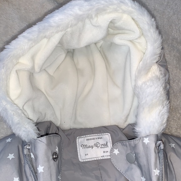 Mayoral 6M Gray Star Snowsuit Bunting EUC Feet Covers - Picture 9 of 12